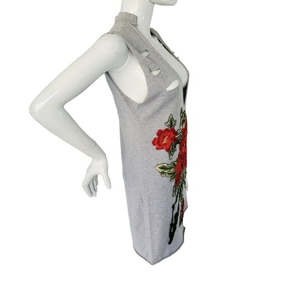 Red Rose T Shirt Dress Tunic Top Sleeveless Distressed Open Front Womens Medium - Picture 6 of 11